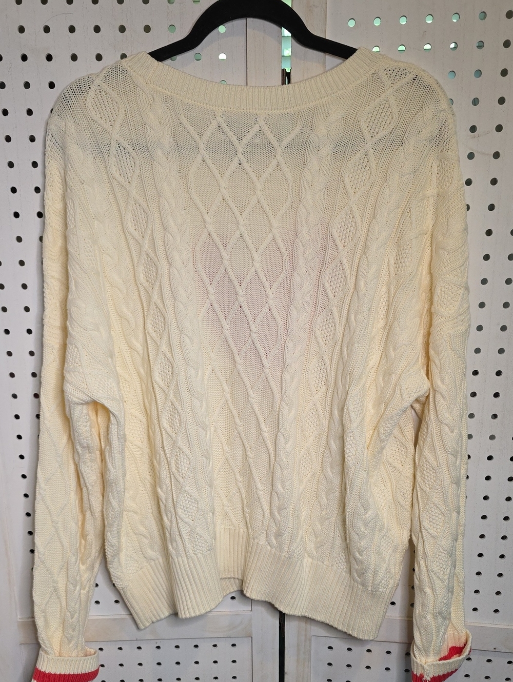 Lands' End Women's Cream Cable Knit Sweater with Pink Heart XL / 18 Drifter - Picture 6 of 6